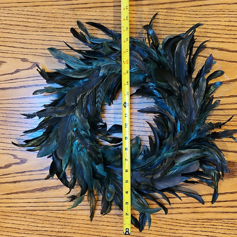 Feather Wreath Black Green 13" - Picture 6 of 8